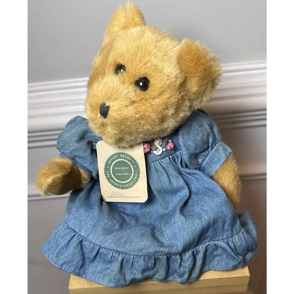 Boyds Bears Alice Plush Bear 13” Blue Dress Archive Collection Vintage 1994